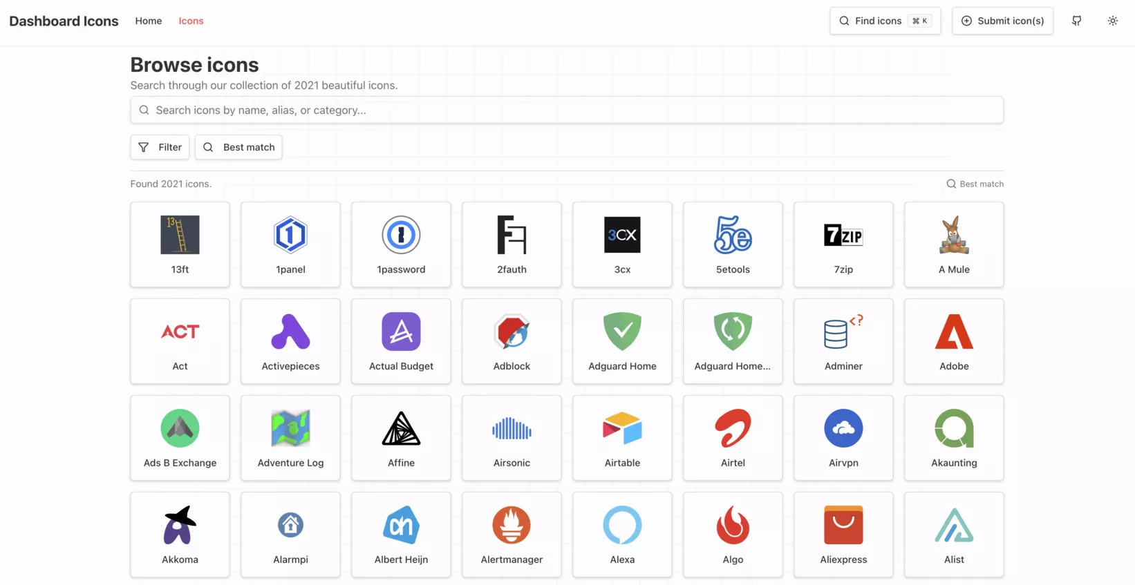 dashboard icons list